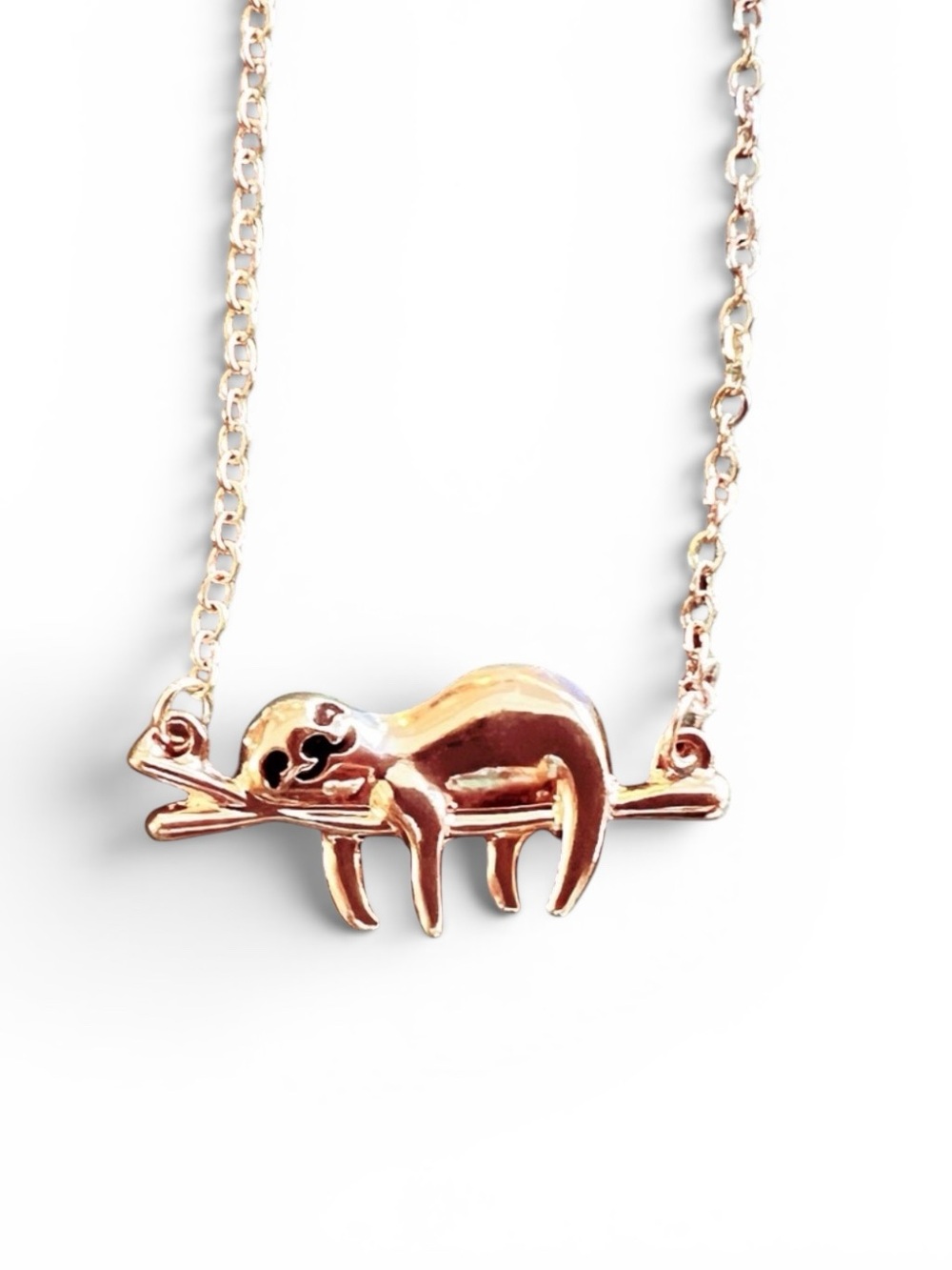 Rose Gold Sloth Necklace, Sturdy Adjustable Chain